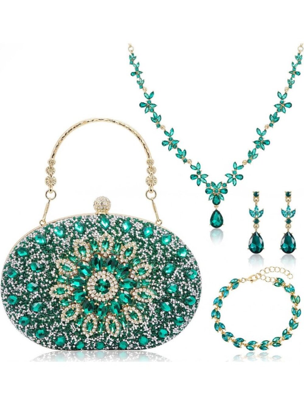 Glamorous 4-Piece Rhinestone Jewelry Set with Elegant Clutch Bag - Perfect for